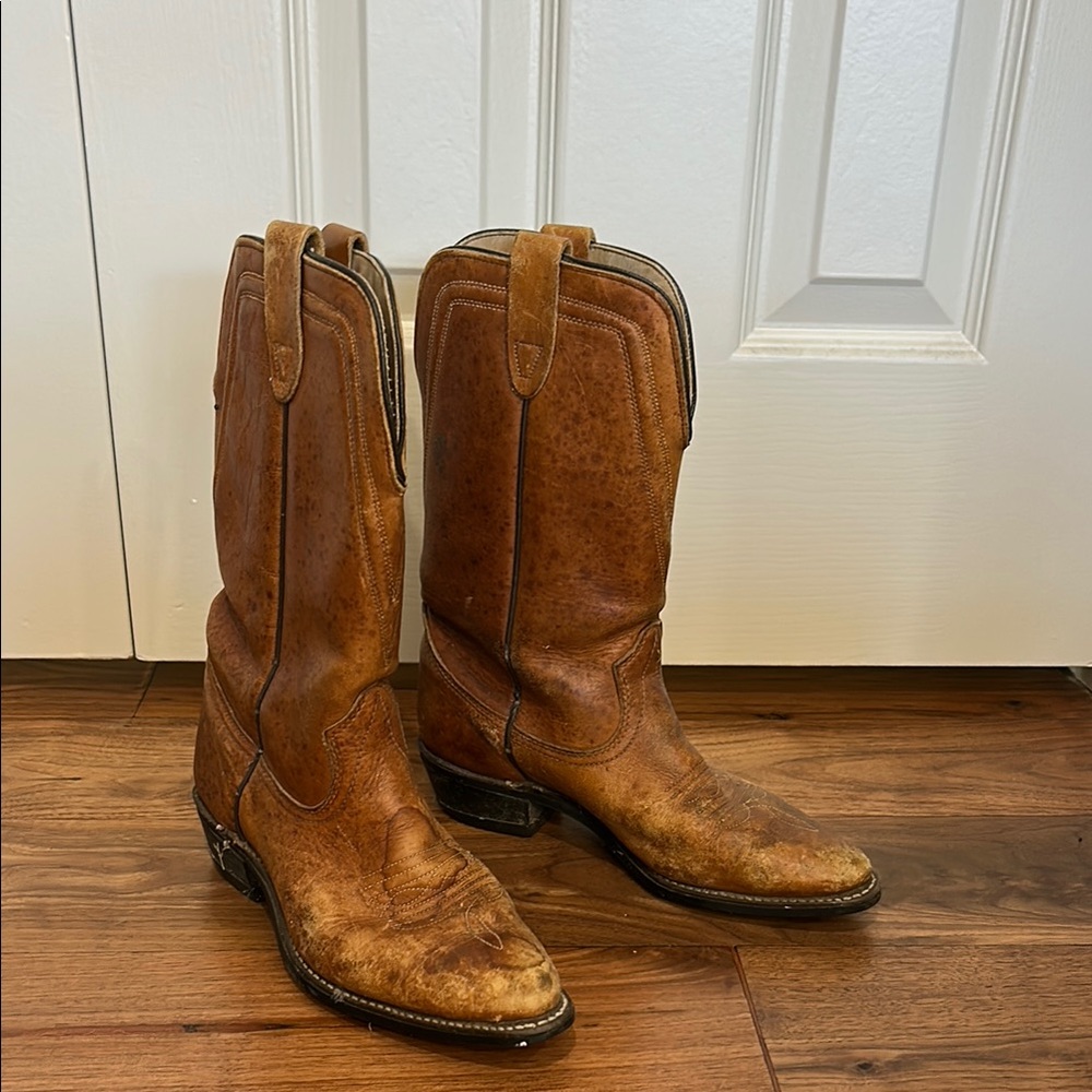 Vintage real leather Brown Cowboy Boots